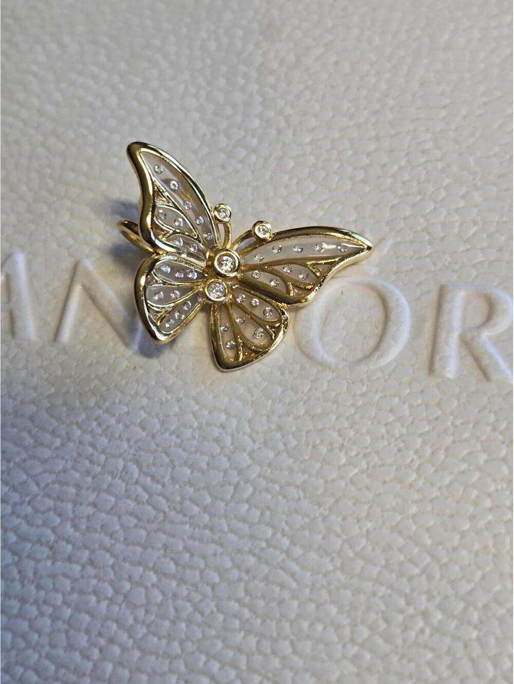 Pandora Gold Butterfly Ring with Crystal Accents